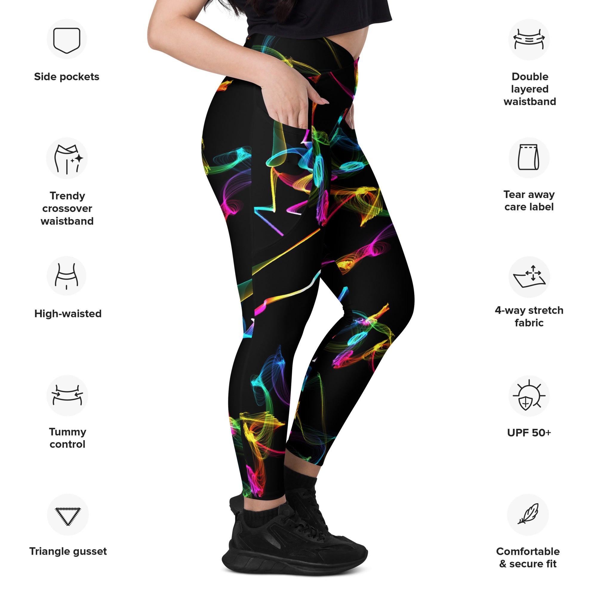 Black Gym Leggings with Pockets. Streetwear or Workout or Dance Leggings. Yoga Pants. WickedYo.
